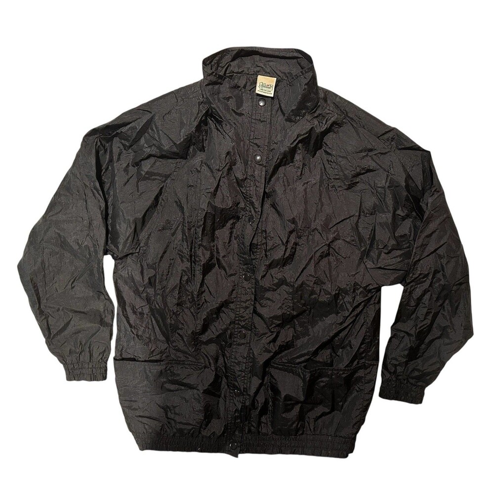 Vintage Haband Black Padded Shoulder Jacket Windbreaker Coat Women's L